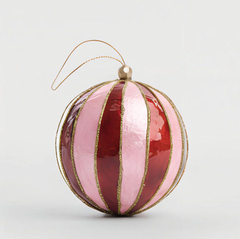 Capiz Hand Painted Pink & Red Bauble - Set of 2