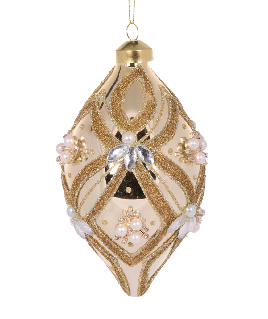 Champagne Beaded Drop Bauble 14cm